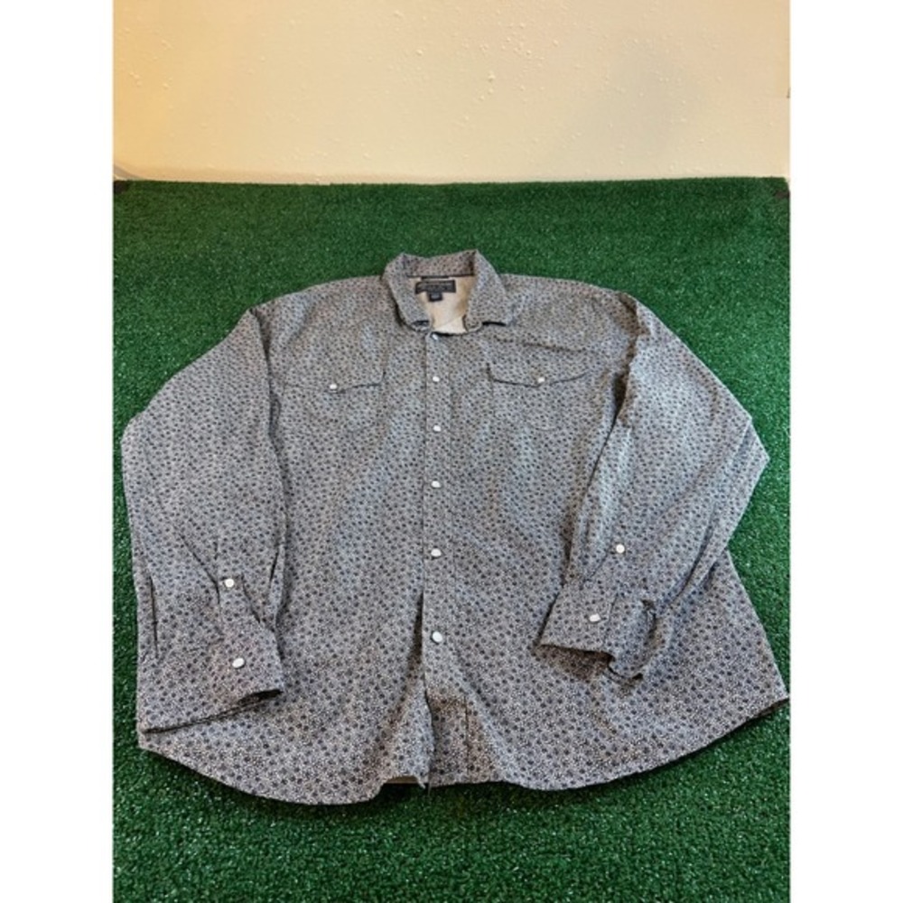 American Rag Pearl Snap Shirt Long Sleeve Western Blue White Floral Mens XXL 2XL